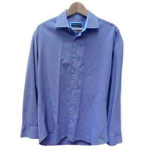JARED LANG PURPLE ORANGE GEO PRINT CHAMBRAY BUTTON DOWN LONG SLEEVE SHIRT SIZE L
